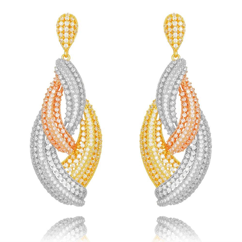 

LARRAURI New Luxury Geometric Indian Nigerian Women Wedding Earrings Cubic Zirconia Drop Pendant Drop Dangle Earrings For Girls