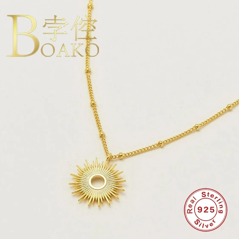 

BOAKO Sun Luxury Clavicle Chain 925 Sterling Silver Necklace For Women Fine Jewelry Choker Necklace Collares Bijoux For Girls