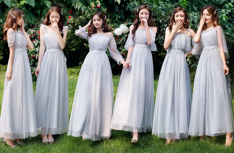 N2045 длинное серое платье для женщин Сезон весна-лето Осенние Свадебные гостей
