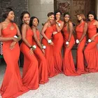 Платья подружек невесты на одно плечо 2021 оранжевые элегантные свадебные гостевые платья-русалки для женщин атласные вечерние платья без рукавов