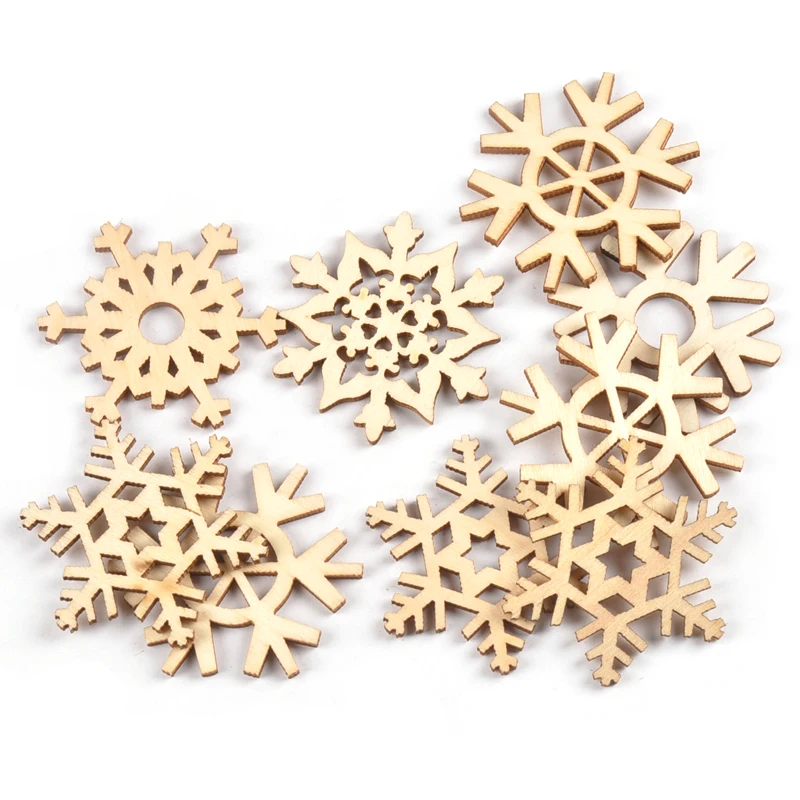 

20pcs 44mm Mixed Snowflake Natural Wooden for Christmas Tree Pendants Navidad Decoration Scrapbooking Crafts Xmas Decor MT2182