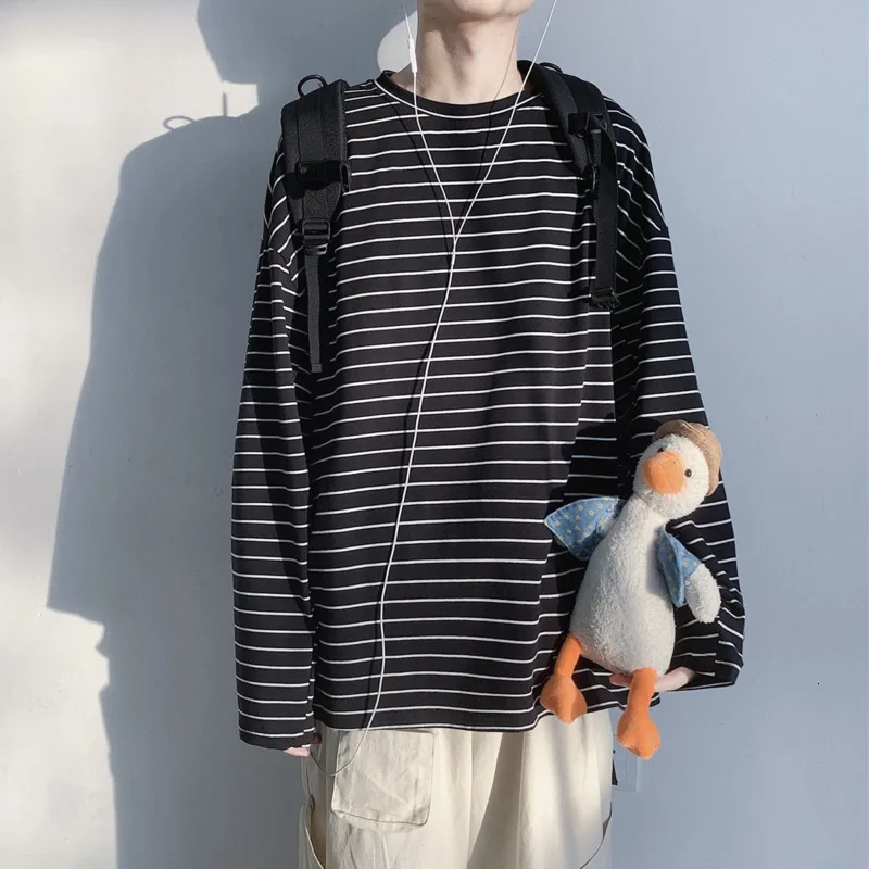 

Футболка HYBSKR Мужская в полоску, базовая тенниска с длинным рукавом в Корейском стиле, брендовая майка оверсайз, в стиле Харадзюку, на осень