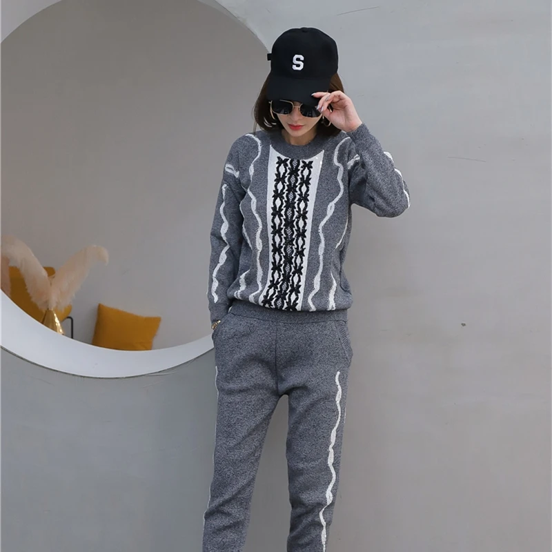 

tracksuits for women 2020 winter female fashion embroidery sequins knitting tops+pants suits women's leisure two-piece sets