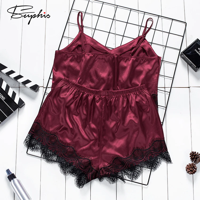 Suphis винтажный сексуальный сатиновый Топ без рукавов и кружевные шорты летние