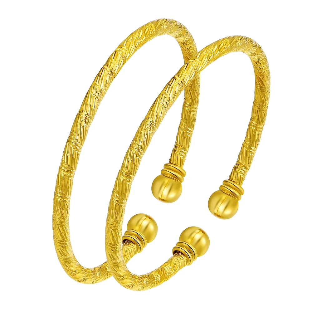 

Zoeyella 2PCS/lot 2021 New Arrived Gold Color Cuff Bangle Sets Wedding Bracelets Delicate Jewelry for Women Girls SJ224