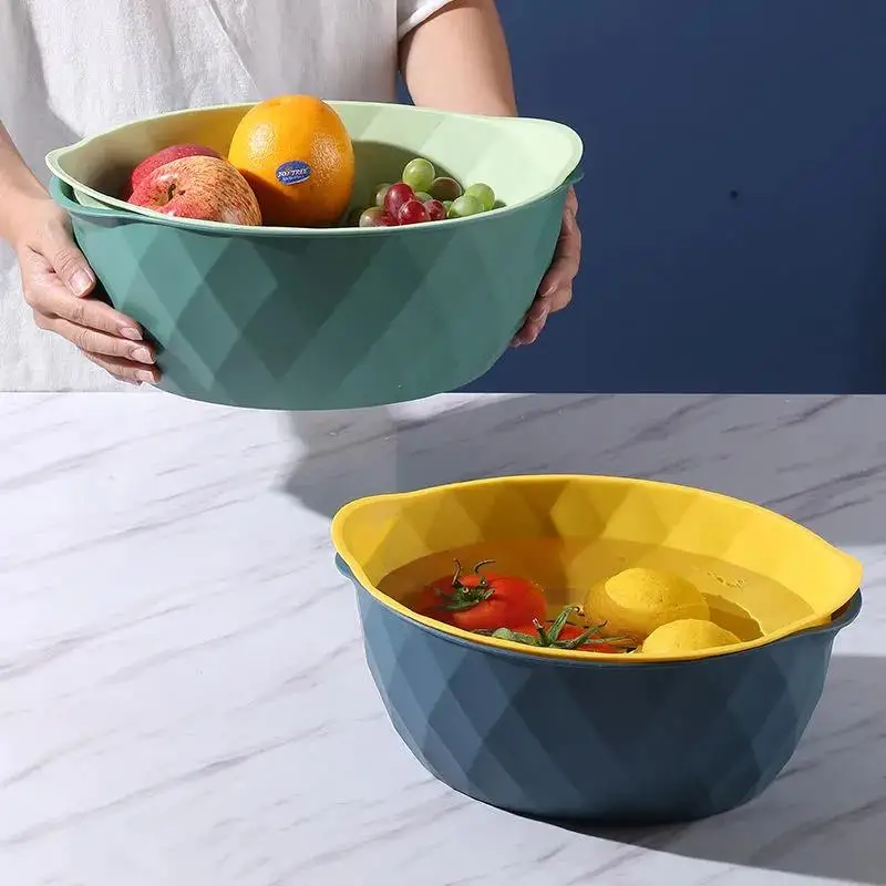 Дренажная корзина пластиковый поднос для фруктов двухслойная овощей в гостиную