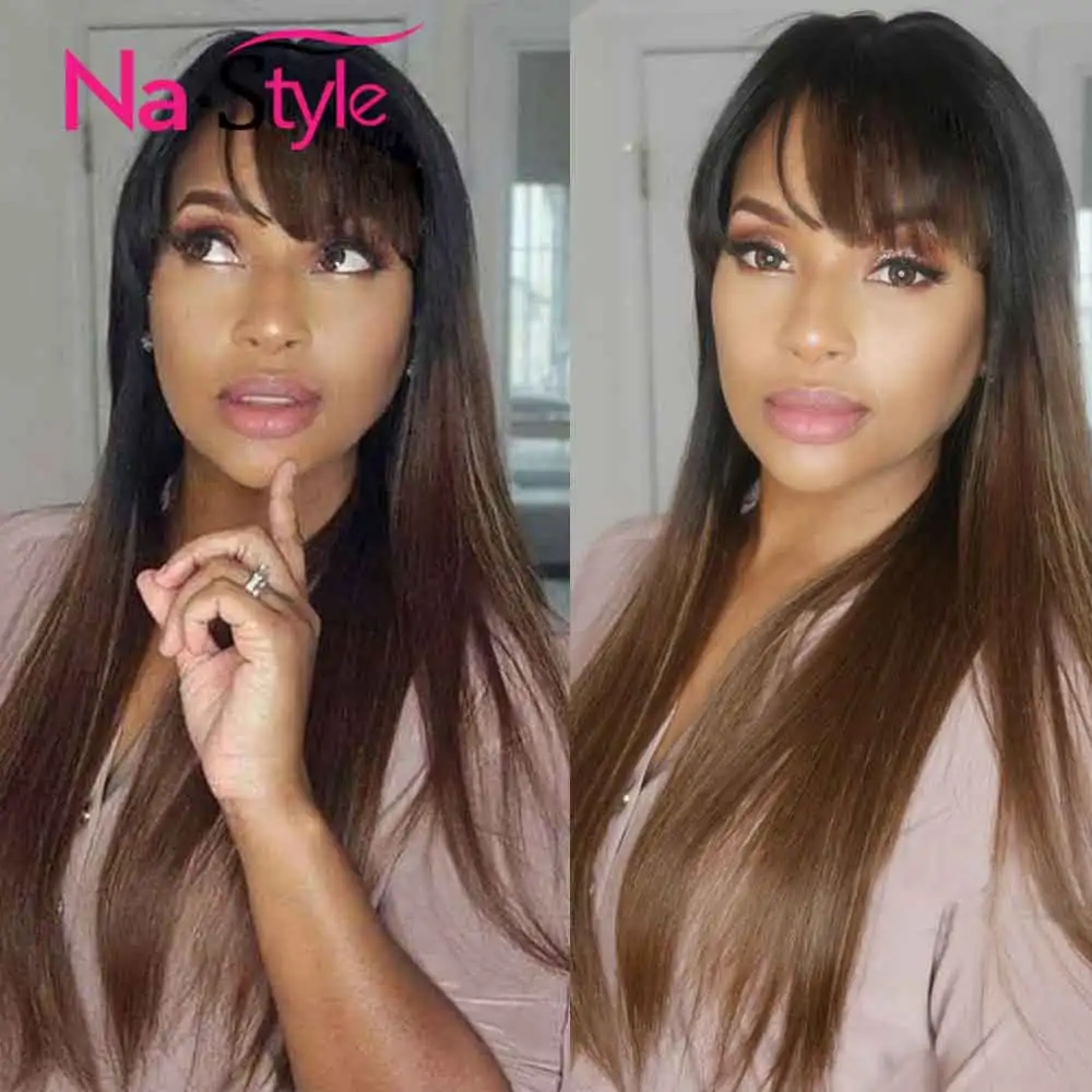 Парики с челкой для черных женщин взрыва парик человеческих волос девственницы