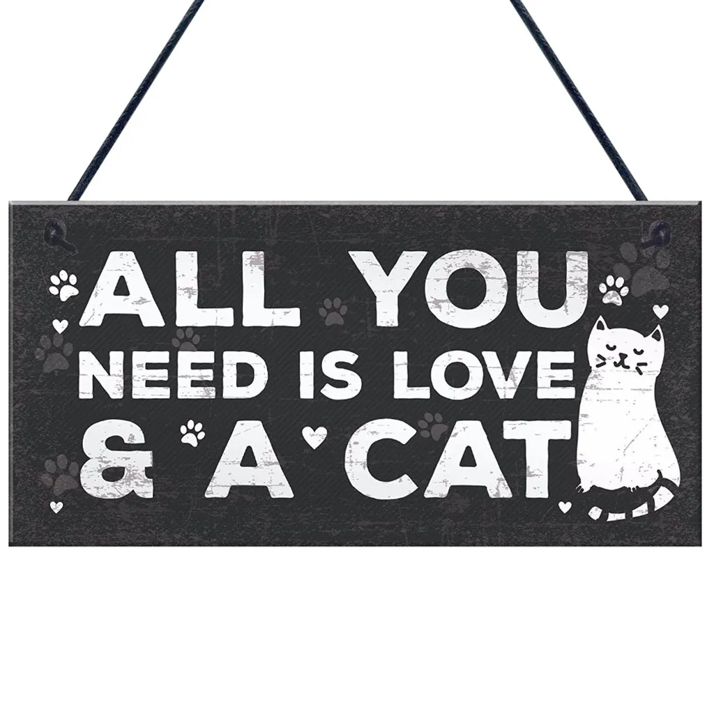 Настенный декор для кафе паба деревянный знак винтажный домашний Love Cat