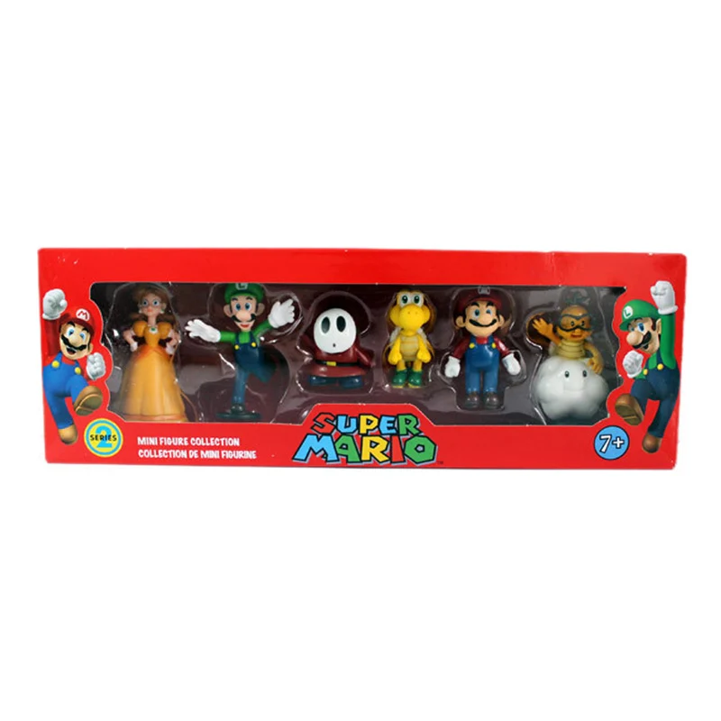 6 шт./компл. 3-7 см Super Mario Bros ПВХ Фигурки игрушки куклы Марио Луиджи Йоши гриб Донки Конг в подарочной коробке Прекрасный подарок для детей - Цвет: Yellow with box