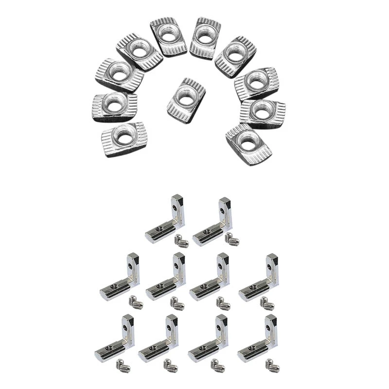 

100X M5 Hammer Nut Carbon Steel Aluminum Connector & 20Pcs T Slot L-Shape Interior Inside Corner Connector Joint Bracket