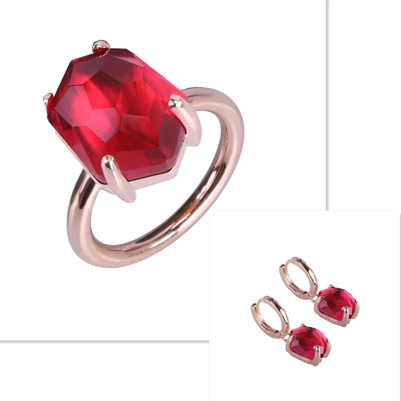 

Top Quality Silver Rose Gold Plated Jewelry Set Colorful Crystal Ring Earrings Fashion Women Crystal Jewelry Gift For Xmas