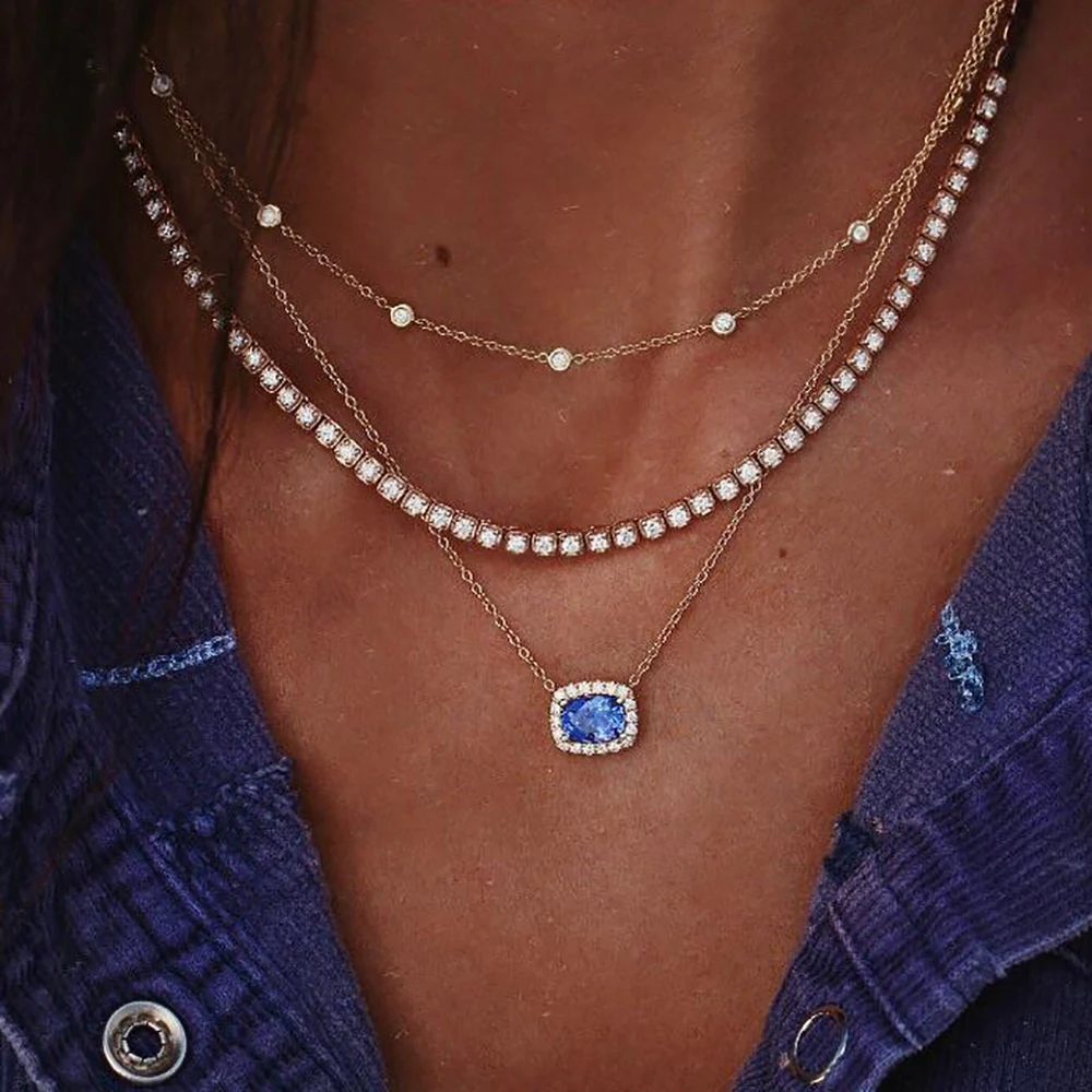 

Boho Multi-element Crystal Necklaces For Women Fashion Gold Necklace Vintage Multiple Layers Pendant Necklace Jewelry Gift
