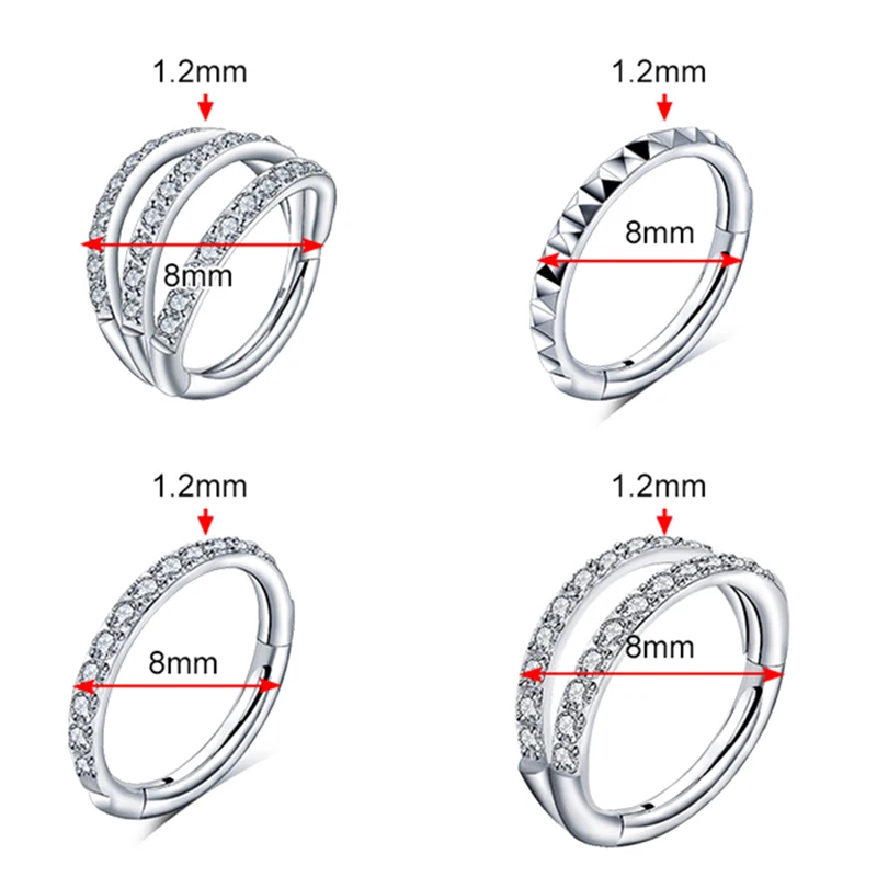 Титановое кольцо для носа G23 многослойная Ушная хрящ Серьга-гвоздик с фианитом