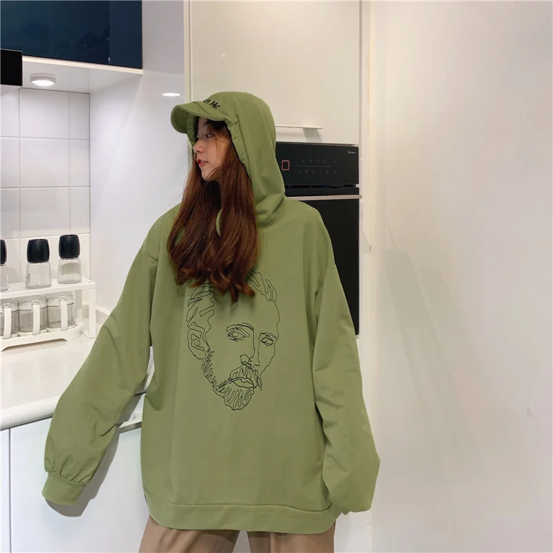 Осень корейский ulzzang мода простой с длинными рукавами с капюшоном Толстовка ins Harajuku сплошной свободный с капюшоном Повседневная Женская толстовка