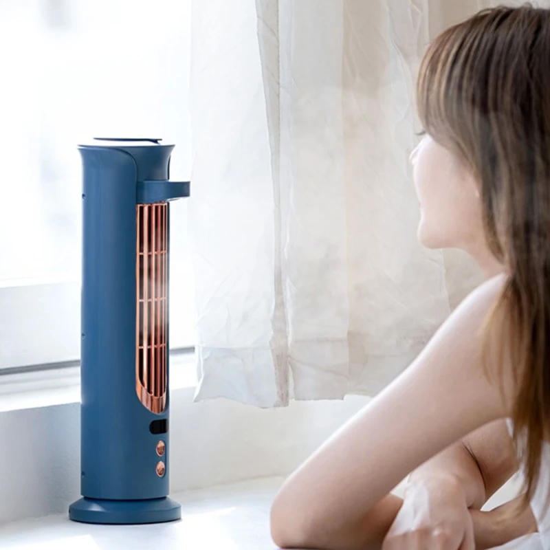 

Portable Mute Air Conditioner Tower Fan 3 Speed Super Quiet Desk Air Cooling Humidifier Fan USB Rechargeable
