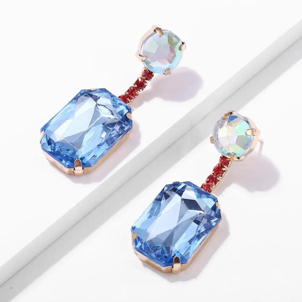 Женские квадратные серьги MS MEOW элегантные длинные висячие с голубым камнем и
