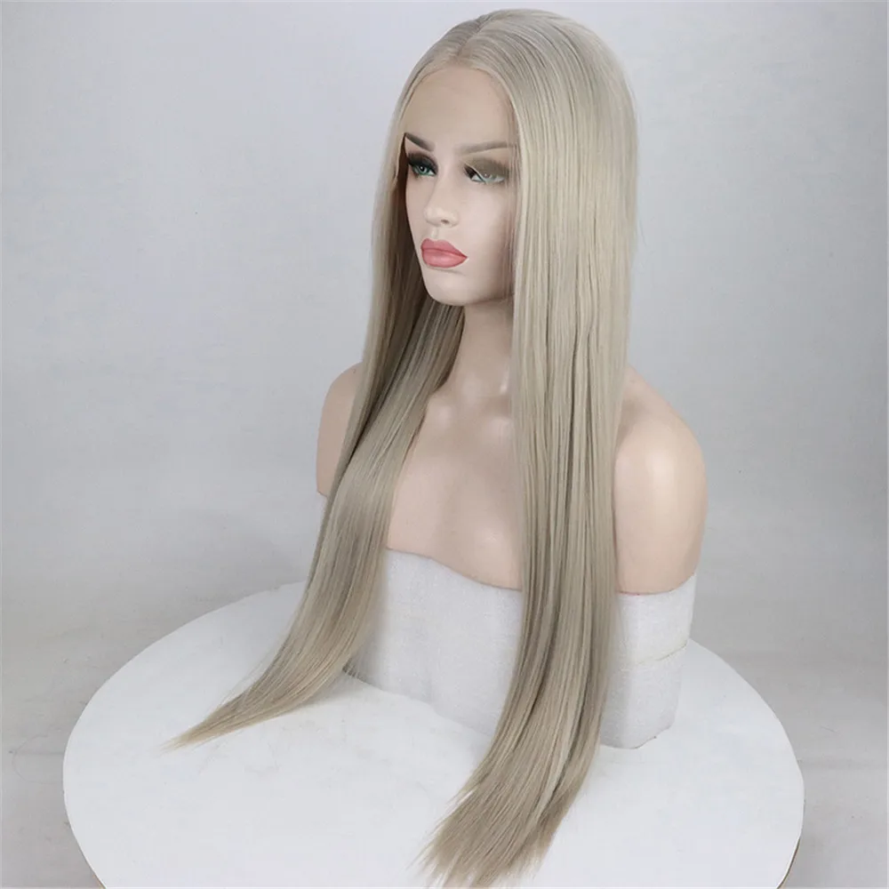 Прямой термостойкий синтетический парик из пепельного шелка светлого цвета