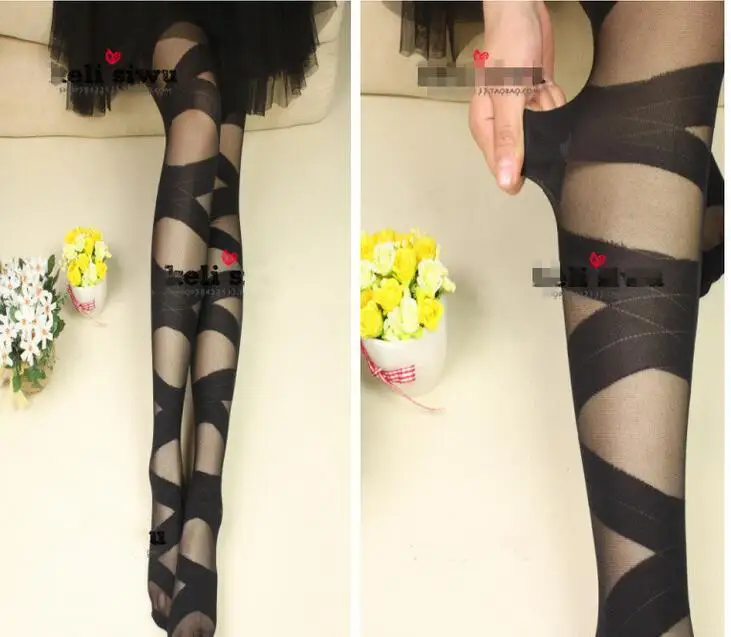 New Sexy Skinny Women Stockings Fashion Goth Rocker Cross Bandage Straps Pants Pantyhose Tights Stockings Wholesale Drop ship