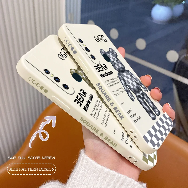 

Ins Grid Bear Case For VIVO Y20i Y20 Y20S Y12S Y30 Y33S Y12 Y15 Y17 Y19 Y21 Y21S S1 Pro Y91 Y91i Y93 Y95 Soft Phone Cover Case