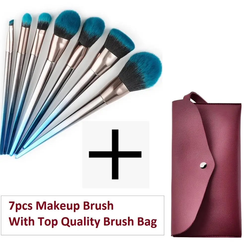 Набор кистей для макияжа Gradient из 7 штук для нанесения тонального крема, пудры, теней, растушевки бровей и контуринга с алмазным ромбом как украшением.