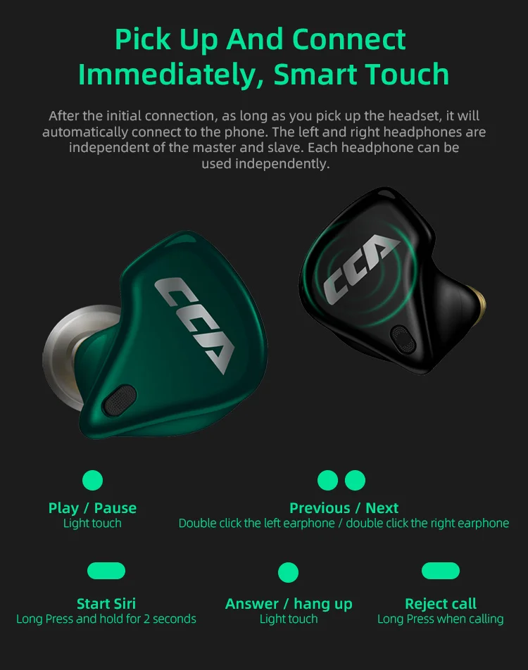 

CCA CX10 Hybrid 1DD+4BA TWS Bluetooth in ear earphone Sport running music earbuds wireless Headset KZ S1 S1D Z1 Sabbat e12 ultra