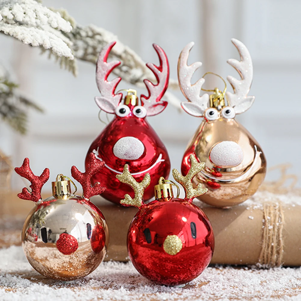 

2pcs Christmas Balls Ornaments Bauble Pendant Elk Deer Design Xmas Tree Hangings Mall Home Party Props New Year Winter Decor