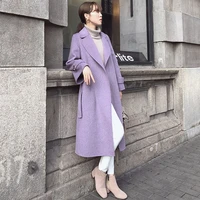 double sided cashmere coat women mid length autumn winter 2020 new loose woolen high end purple woolen coat female fashion e446