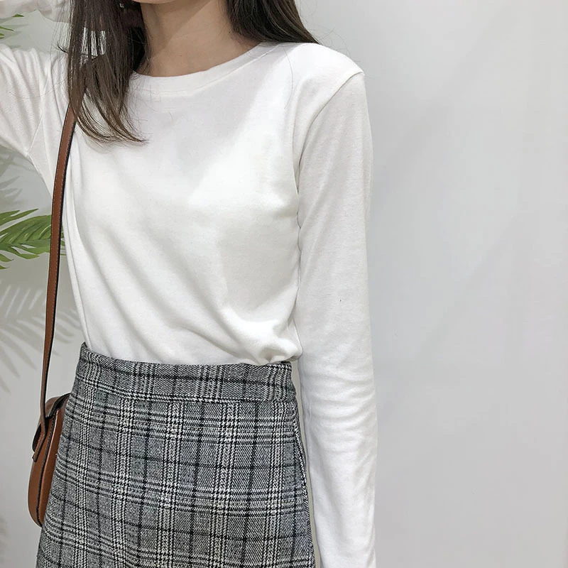 Повседневная Корейская женская Однотонная футболка Ulzzang Модные Винтажные