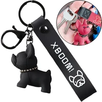 french bulldog keychain pu leather dog xmas animal keychains for women bag pendant jewelry car key ring key chain lobster clasp