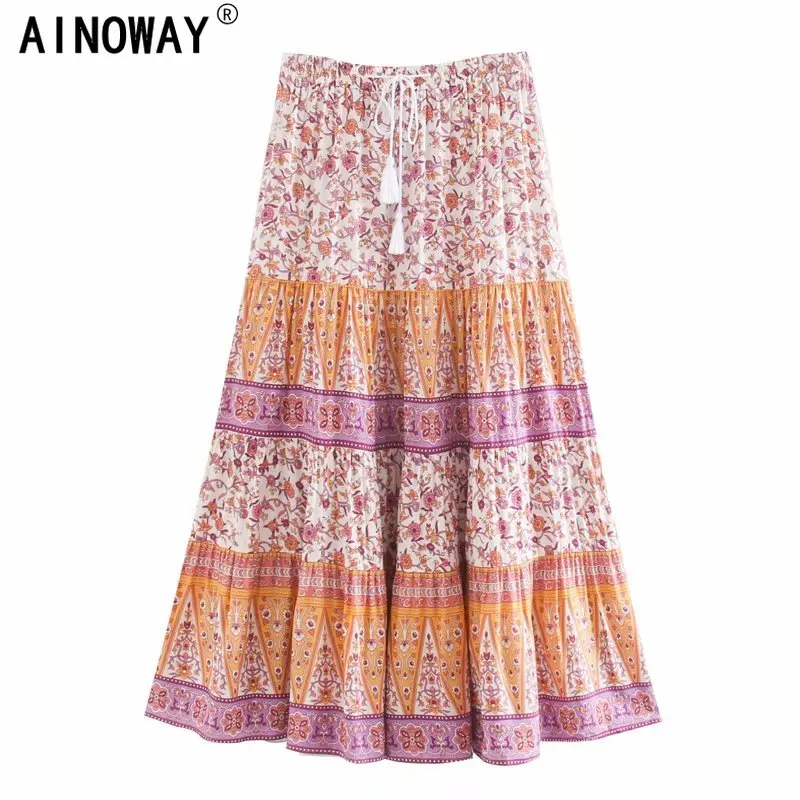 Винтажная шикарная модная хиппи женская фиолетовая пляжная богемная юбка с