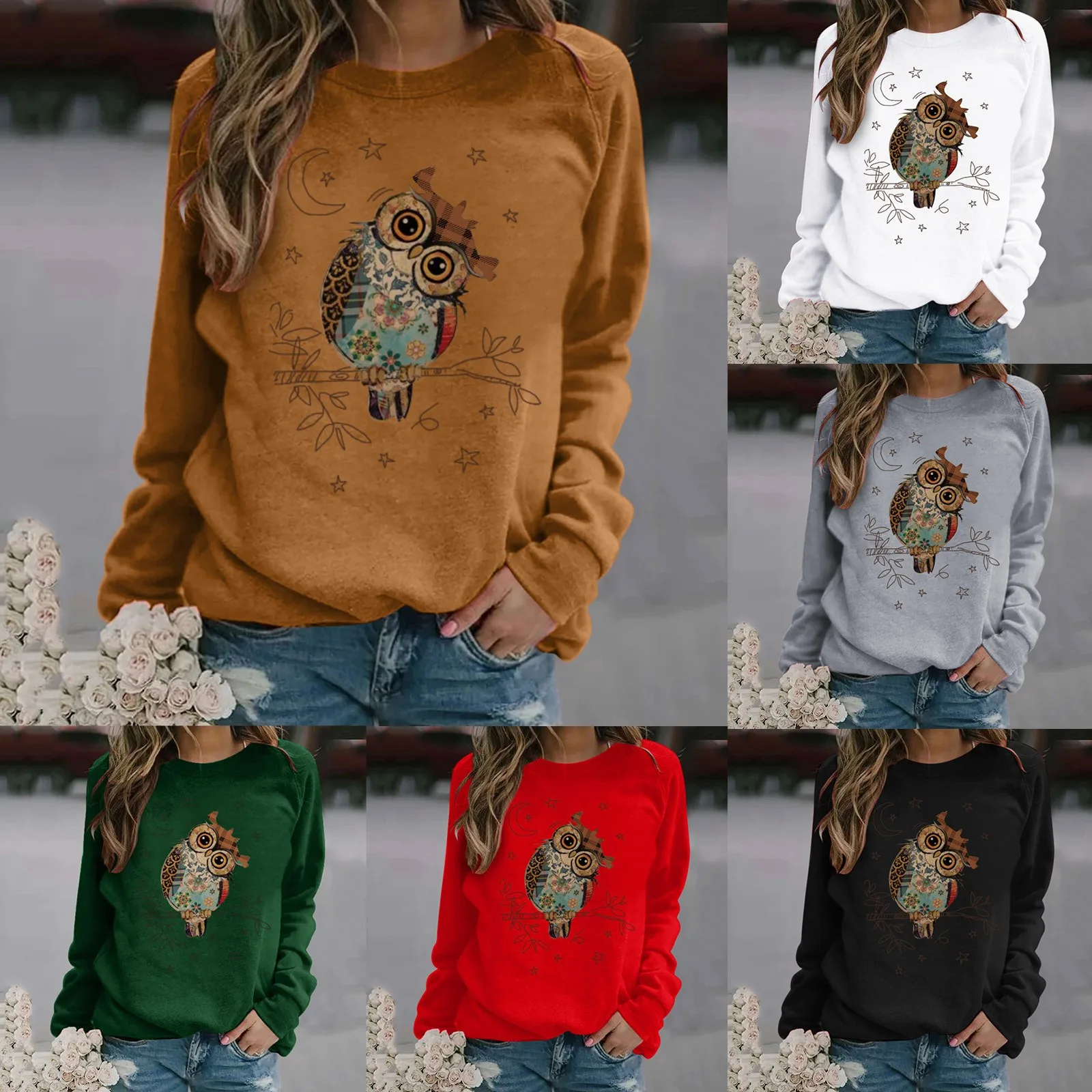 

Women's T-shirt Cute Owl 3D Printing Long Sleeve Fashion Casual Pullover Fall/Winter Daily Harajuku Oversized Top Luxury Clothin