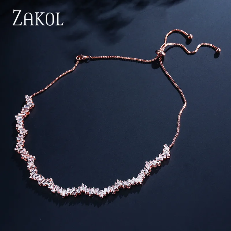 ZAKOL Модные чокеры для багета, ожерелье, ювелирное изделие, черный прямоугольник, CZ циркониевое ожерелье/крутящие момента для женщин, юбилей, FSNP2051