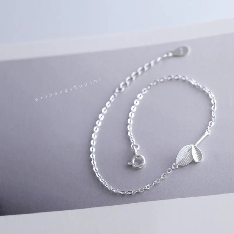 Новый простой браслет из стерлингового серебра 925 пробы с листьями универсальный