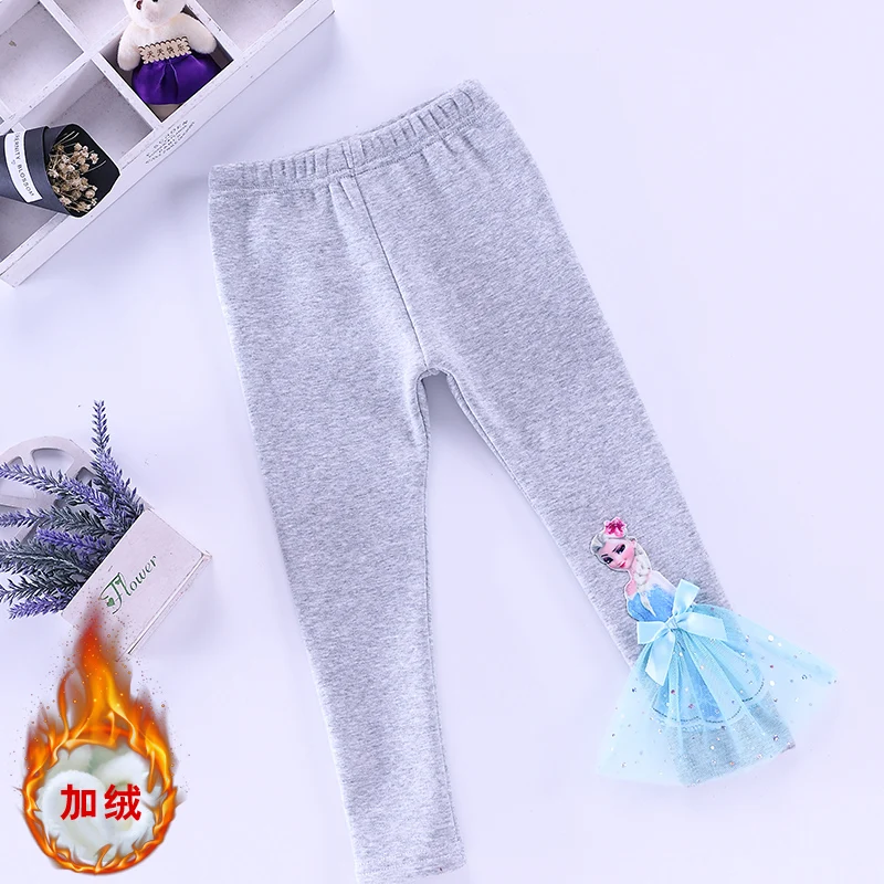 Осенне-зимние Бархатные леггинсы для девочек с изображением Эльзы и Софии теплые