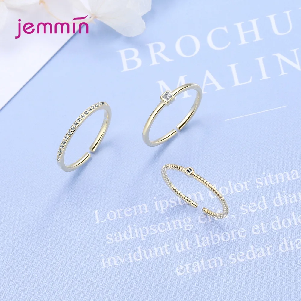 

Simple 3Pieces/Set Zircon Gold Rings For Women Jewelry Fashion 925 Sterling Silver Ring Girl Party Accessories Gifts