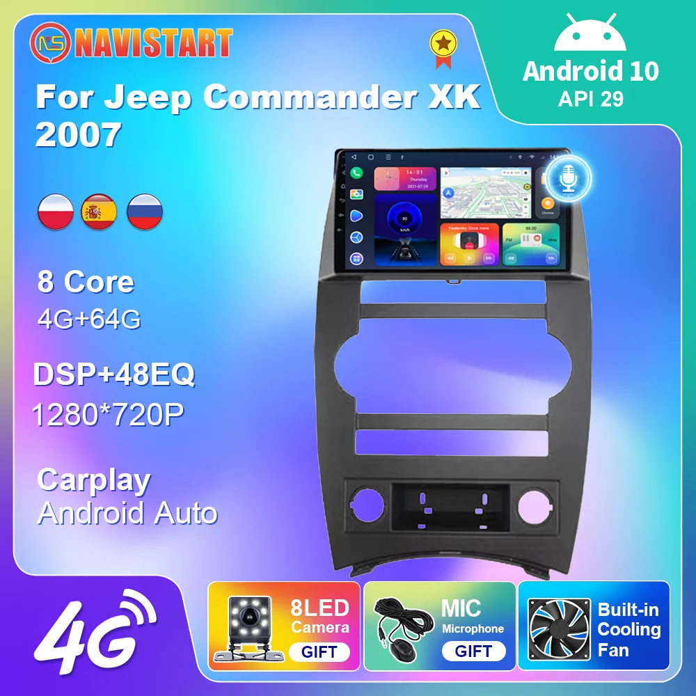 

Автомагнитола 2DIN для Jeep Commander XK 2007, мультимедийный видеопроигрыватель на Android 10 с радио, стереоприемником 4G, 9-дюймовым экраном