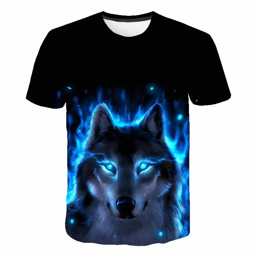 

4T-14T Junior Summer Boy or Girl T-Shirt 3D Wolf Print Short Sleeve Round Collars T-Shirt Kids Hot Short Sleeve Fashion