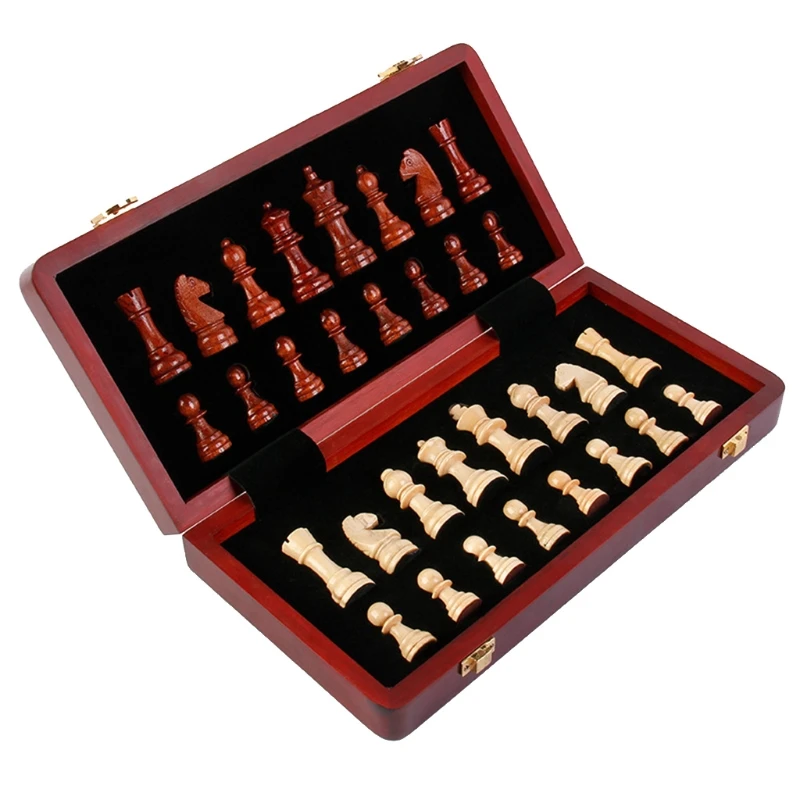 

Magnetic Wooden Chess Set with Storage Folding Chess Board Lockable Case Portable Travel Puzzle Game for Kids Adults