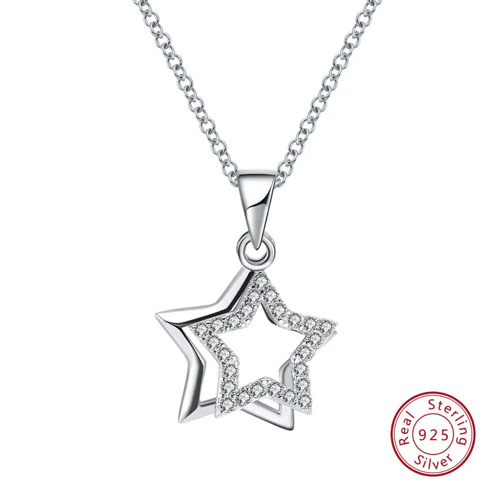 ORSA JEWELS Настоящее 925 пробы серебряные подвески и ожерелья блестящие AAA кубический циркон в форме звезды для женщин хорошее ювелирное изделие SN82