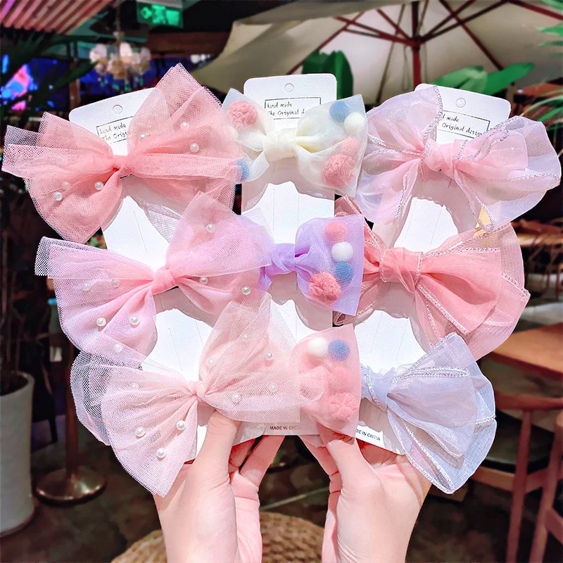 Шпилька для волос из органзы с бантом Детская шпилька сетки головной убор