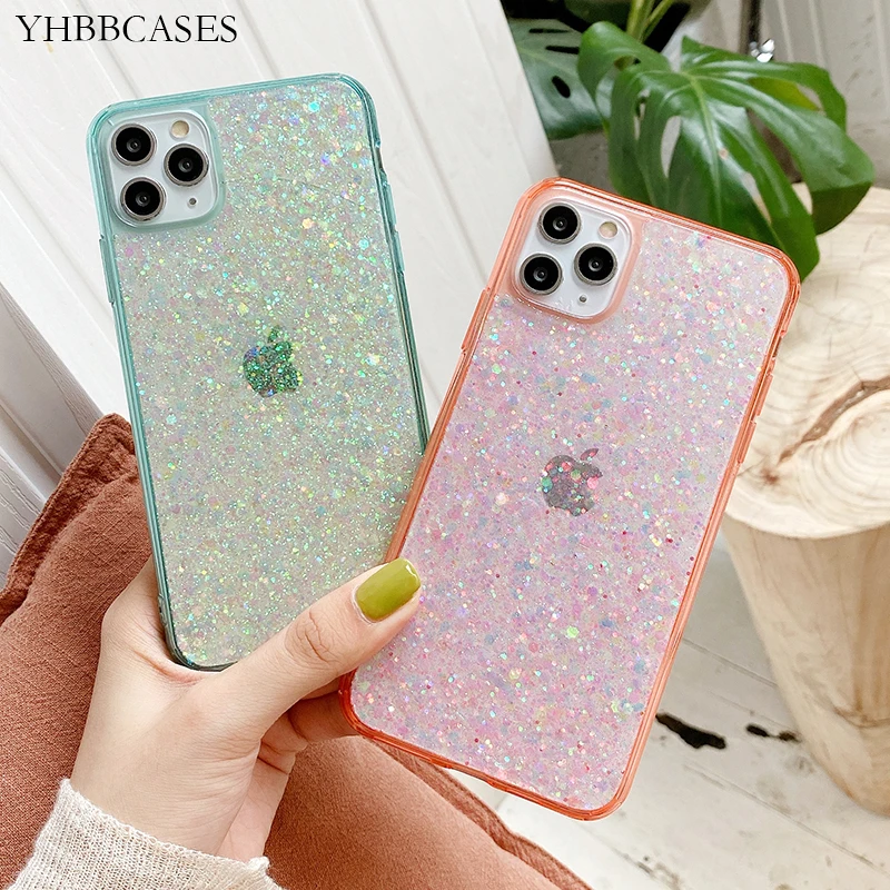 Модный Блестящий яркий блестящий прозрачный чехол для телефона iPhone 12 11 Pro Max 7 8 Plus