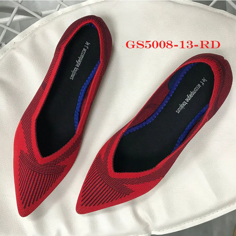 5008-13 red Flats Genshuo/Женская обувь на плоской подошве; Zapatos de Mujer; женские балетки на плоской подошве; слипоны с острым носком; женская повседневная обувь; мягкие лоферы - Цвет: 5008-13 red Flats