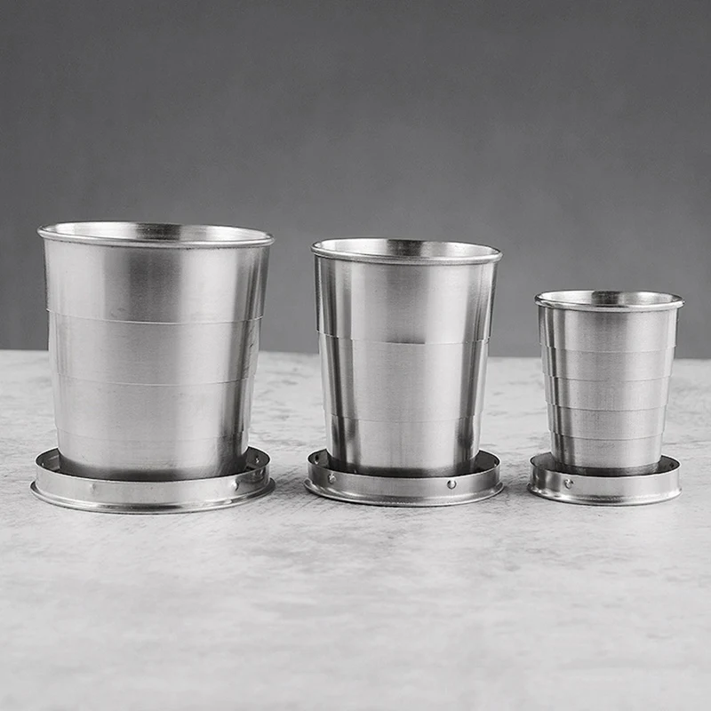 

Складная чашка из нержавеющей стали с брелком, Портативные Выдвижные телескопические чашки, складная чашка для путешествий на открытом воз...