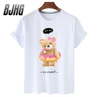 100 cotton donut bear print top short sleeved t shirt female half sleeved summer casual oversized t shirt male shirt s 4xl