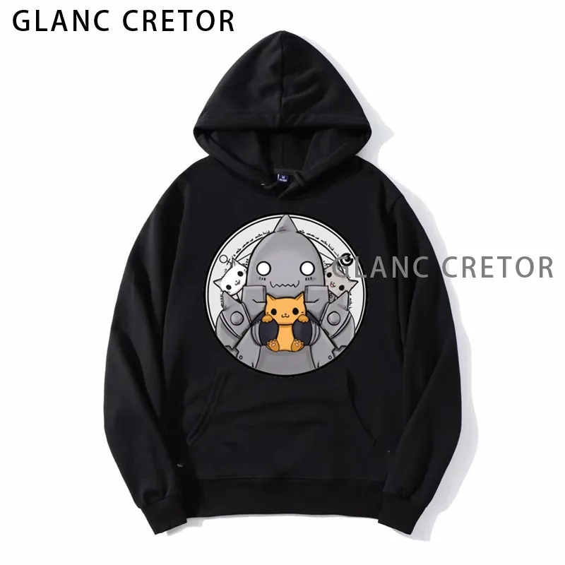 

Hot Japanese Anime Alphonse Elric And His Cats Hoodies Men Funny Graphic Streetwear Winter Fashion Unisex Sweatshirts Male