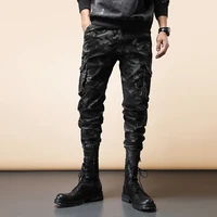 newly designer fashion men jeans military camouflage multi pockets casual cargo pants overall streetwear hip hop jogger trousers