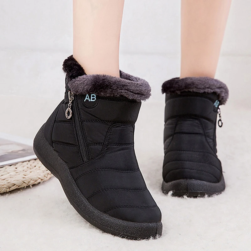 

Waterproof Snow Boots Women Winter Warm Plush Shoes Ladies Ankle Boots Non-slip Zip Flats For Female Botas De Mujer 2021