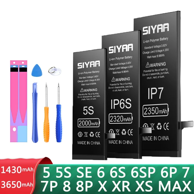 

Аккумулятор SIYAA для Apple iPhone 6S 6 7 8 Plus X SE 5S 5 5C XR XS MAX 8 Plus 7Plus 6Plus 4S 4