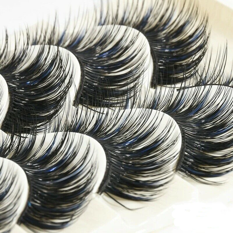 5 пар Накладные ресницы сексуальные синие + черные длинные толстые перекрестные