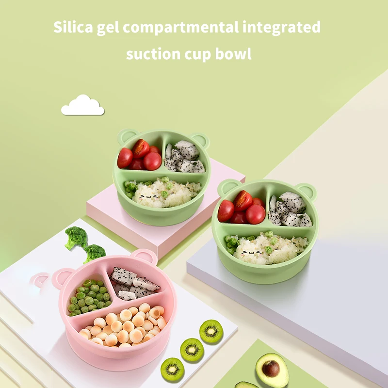 

Baby Feeding Bowl Straw Non-Slip Baby Cartoon Tableware Set Children Dishes Suction Bowl Silicone Baby Learning Dish With Cover